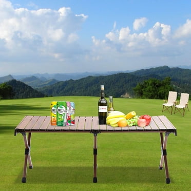 Miumaeov Foldable Portable Picnic Table Large Roll-Up Camping Folding Table with Storage Bag Aluminum Alloy Picnic Table for BBQ Backyard Patio