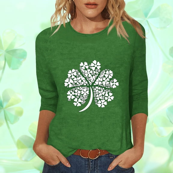 Odbmxy Shamrock T Shirts Women St. Paddy's Day 3/4 Sleeve Tops for Women Holiday Patriotic Green Casual Loose Shirts