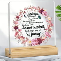 Acrylic Thank You Plaque With Floral Wreath Design - Motivational Gift For Women Colleagues Friends & Teachers - Ideal For Retirement Farewell Thanksgiving & Christmas