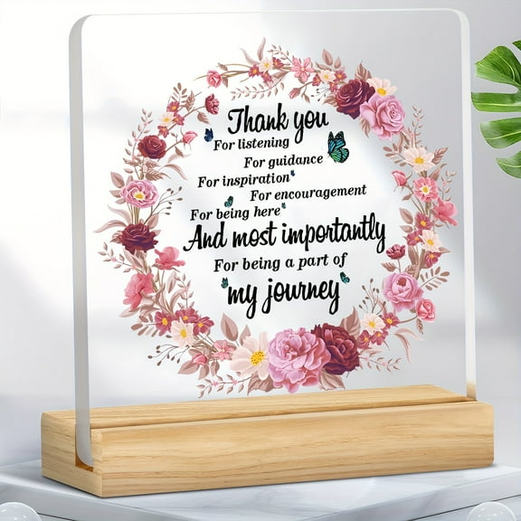 Acrylic Thank You Plaque With Floral Wreath Design - Motivational Gift For Women Colleagues Friends & Teachers - Ideal For Retirement Farewell Thanksgiving & Christmas