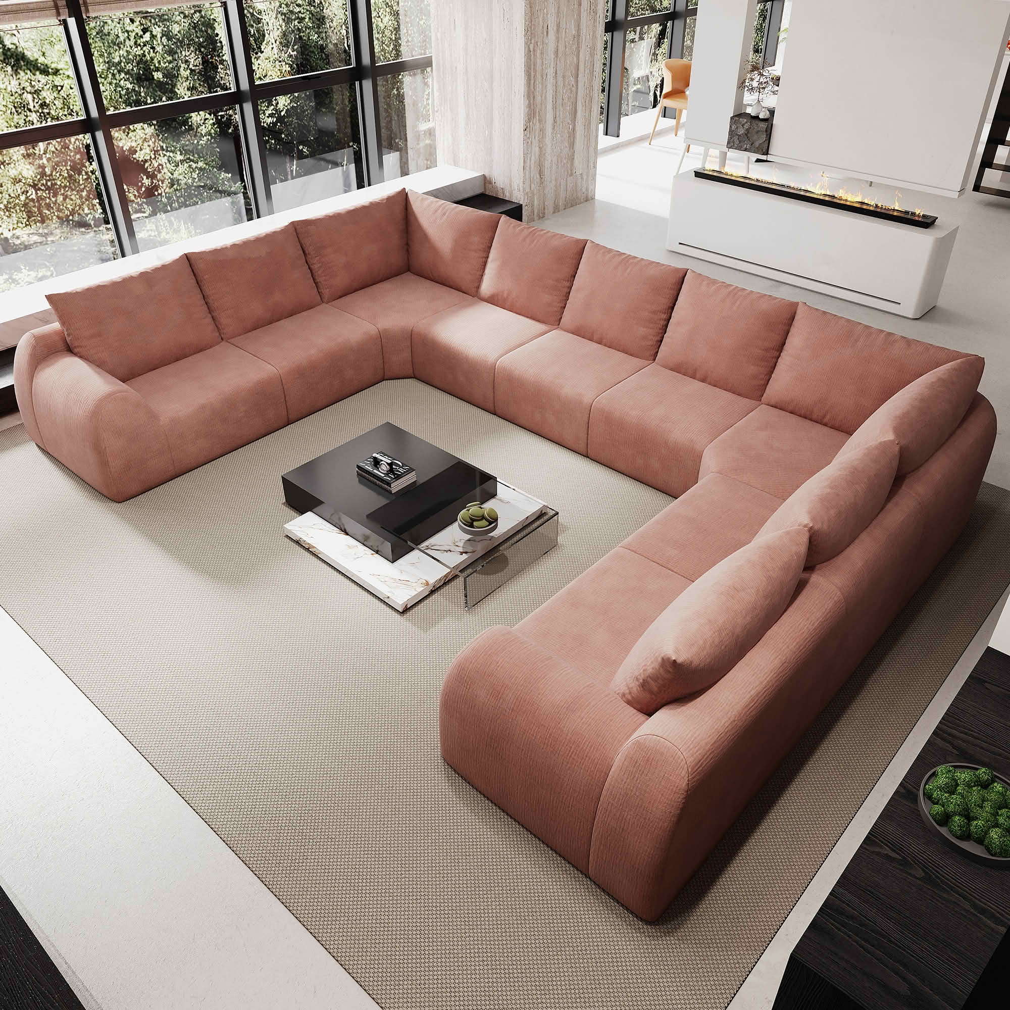MAYEERTY 161.9 Inch 9-Seat U Shape Cloud Modular Sectional Sofa, Vacuum Compressed Chenille Fabric Couch, No Assembly Needed for Living Room
