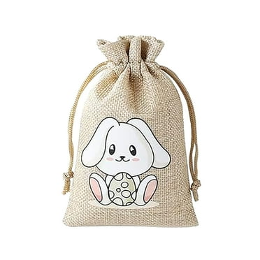 Yyuenw Easter Burlap Bag Easter Burlap Bags with Drawstrings Bunny Rabbit Linen Pouches Sacks with Ribbon Party Favor Bag for Birthday Treats Goodie