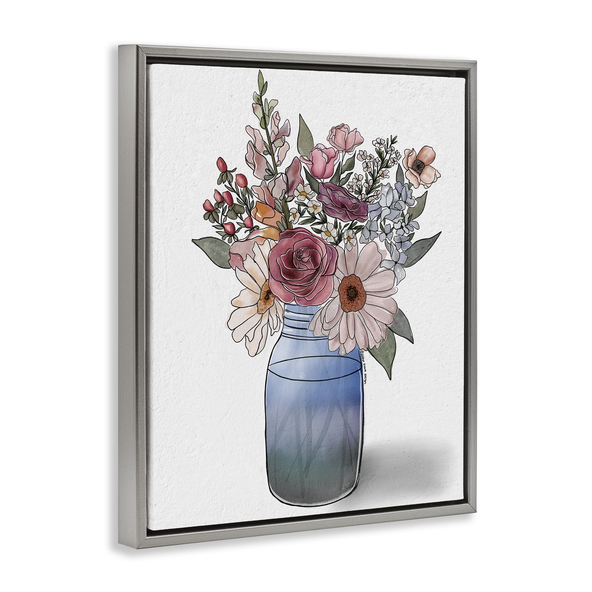 Stupell Industries Farmer's Market Vase Gray Framed Floater Canvas Wall Art, design by Alisha Kiara Design