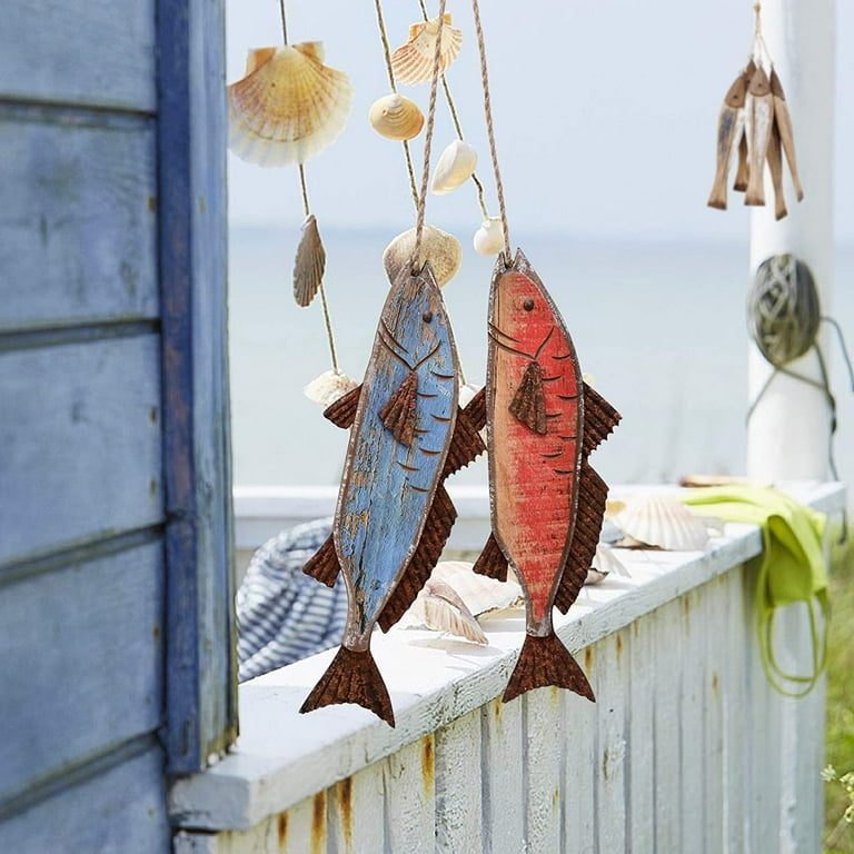 Wooden Fish Decor Hanging Wood Fish Decorations for Wall, Rustic Nautical  Fish Decor Beach Theme Home Decoration Fish Sculpture Home Decor for