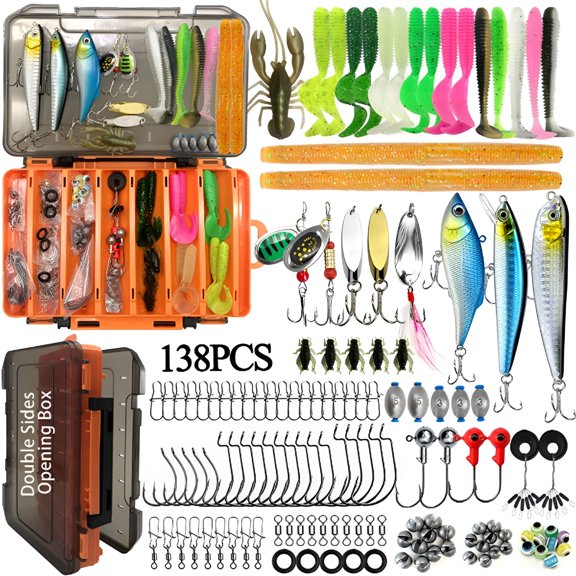 BESTSKY 138Pcs Fishing Lures Kit with Tackle Box, Crankbaits Spoons Jigs Hooks Weights, Freshwater Bass Bait Gear