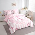 thumbnail image 3 of Homewish Initial A Letter Bedding Comforter Set 7pcs for Kids, Kawaii Bowknot Ribbon Queen Bedding Sets, Pink Princess Style Reversible Queen Sheet Sets, Microfiber Bedroom Decor, 3 of 7