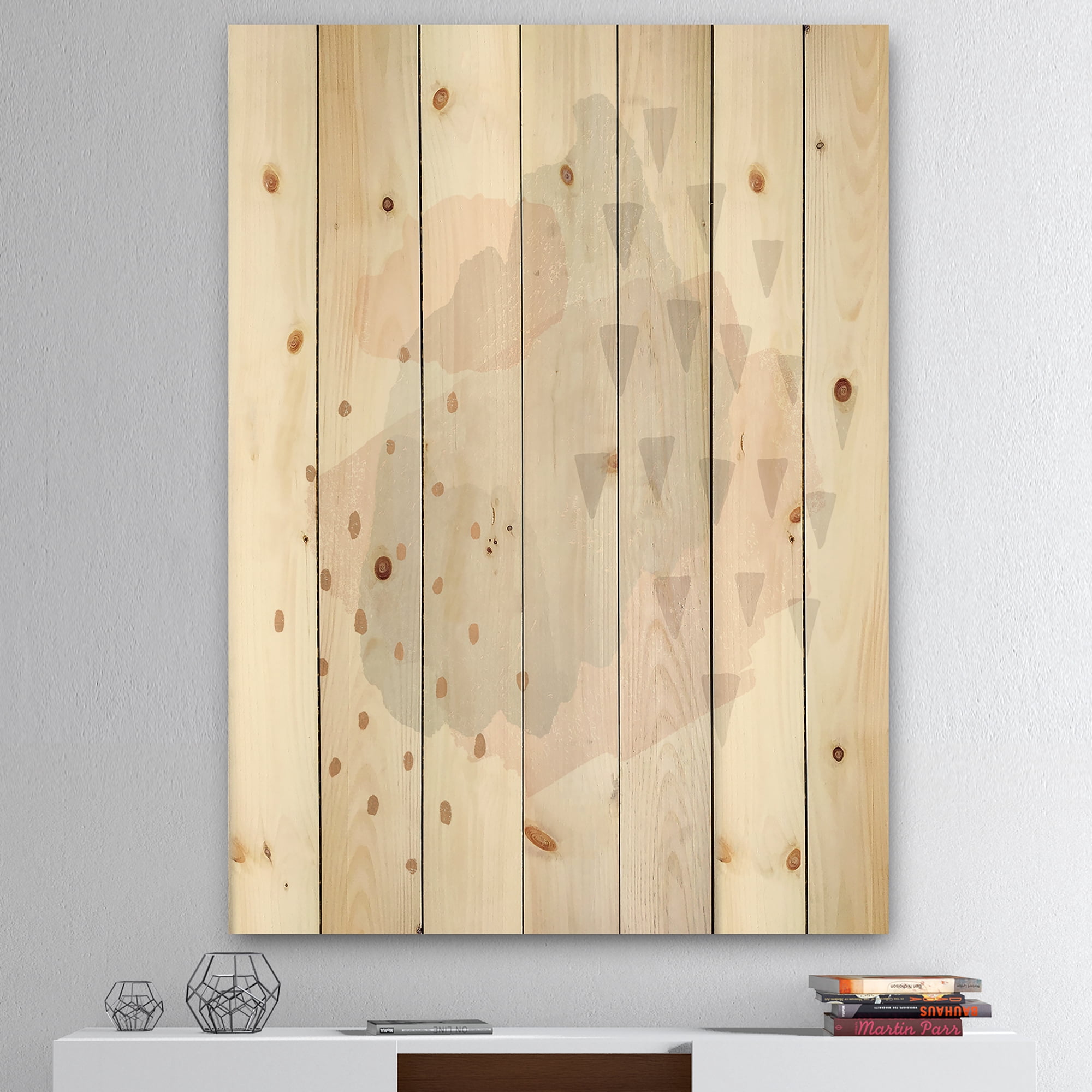 Designart 'Watercolor Minimal Blush IV' Transitional Print on Natural Pine Wood