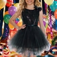 thumbnail image 5 of HXWCHs Robe à Carreaux Filles Couleur Unie Sans Manches Robe de Soirée avec Col Rond et Jupe Fluide pour Spectacles sur Scène Noir 3-4 Ans, 5 of 5