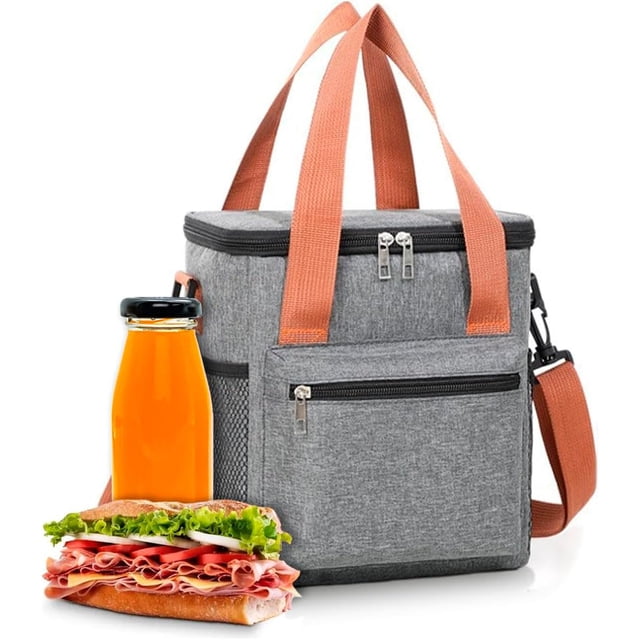 Lonchera Termica Bolsa Almuerzo Comida Lunch Escolar Oficina Portatil Fiambrera de Hombro con Aislamiento de Gran Capacidad Impermeable Aislamiento Frio Y Calor (Gris)