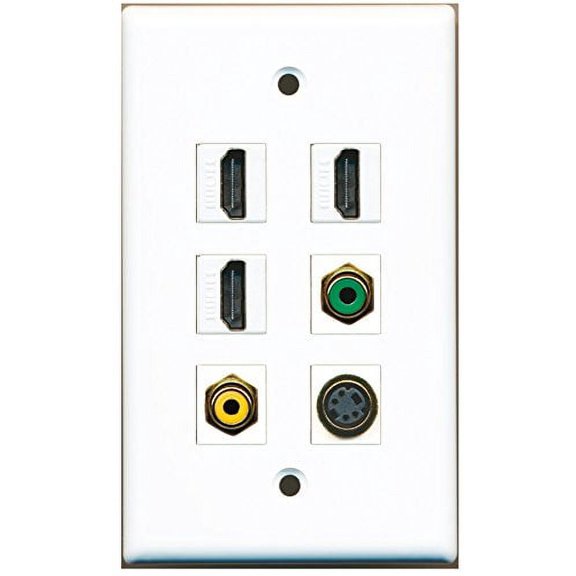 RiteAV - 3 HDMI 1 Port RCA Yellow 1 Port RCA Green 1 Port S-Video Wall Plate