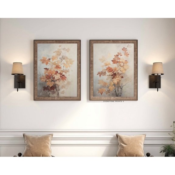 Luvia Set Of 2 Rustic Leaves Still Life Poster, Vintage Autumn Print, Autumn Decor Thanksgiving , Modern Wall Decor Set 2 Prints 8x12 UNFRAMED
