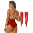 thumbnail image 6 of TiaoBug Womens Latin Modern Jazz Dance Costume Sparkly Sequins Fringe Leotard with Gloves Red XXL, 6 of 7