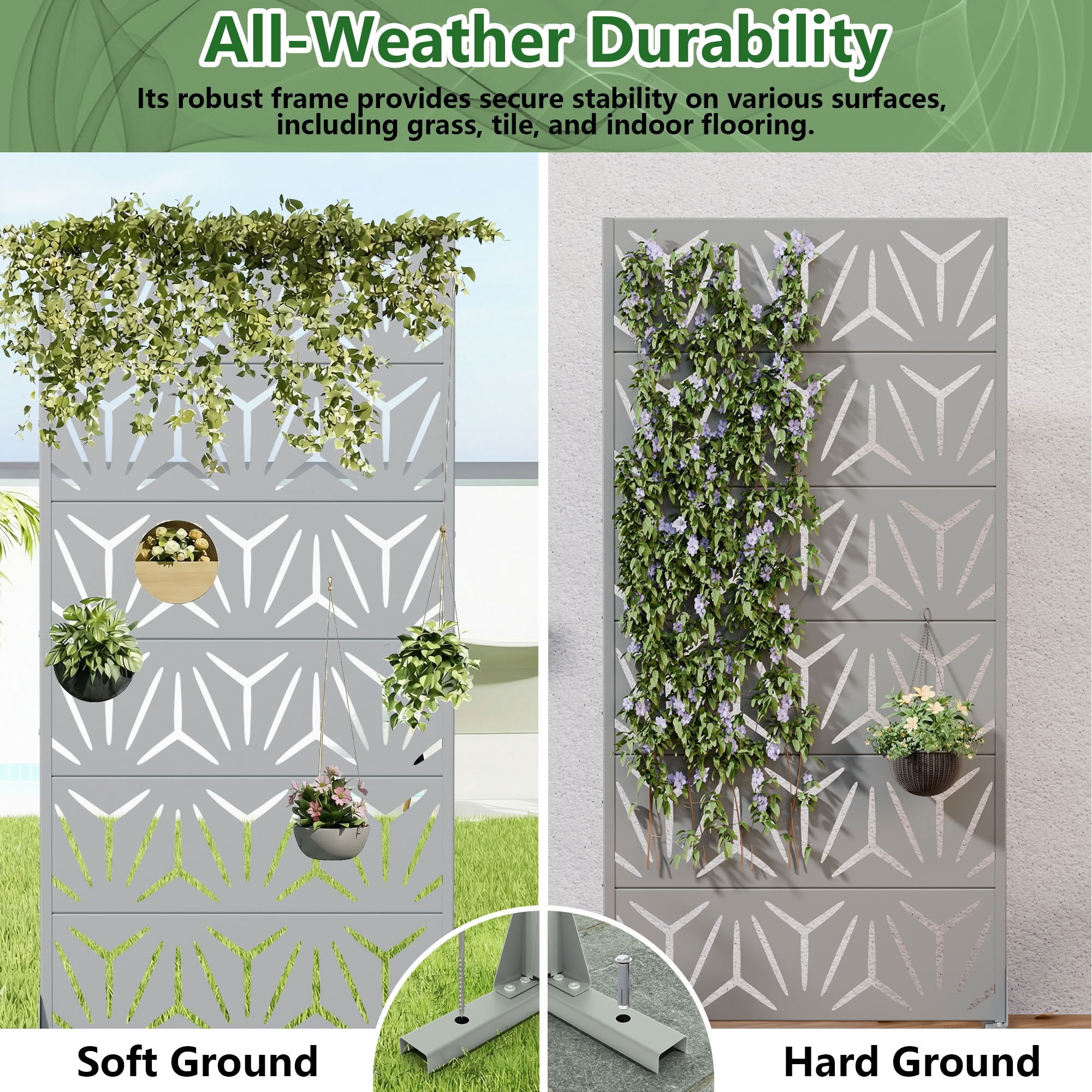 MAYEERTY 6 Panels Metal Outdoor Garden Privacy Screen Patio Backyard Decorative Privacy Fence Divider, 72×35.4×15.7in