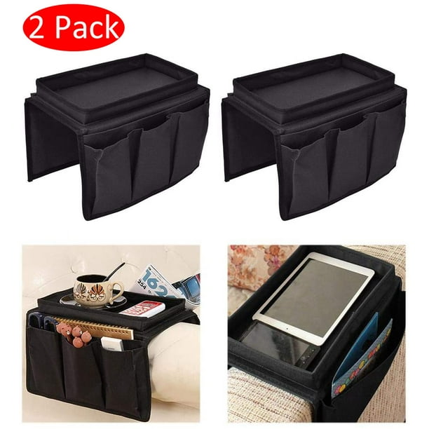 2 Pcs Couch Sofa Armrest Organiser With Cup Holder Tray Chair Tv Remote Holder Bedside Storage Pocket Bag For Cellphone Tablet Notepad Book Magazines Dvd Eyewears Drinker Snacks Holder Pouch Walmart Com