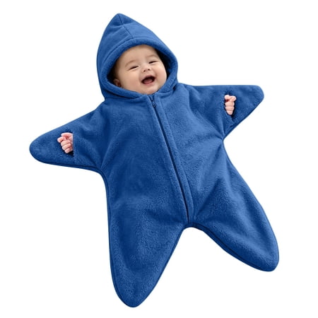 Coerni Baby Starfish Swaddle Blanket Soft Plush Footie Jumpsuit Infant Anti-Kick Bunting Swaddling Clothes Winter Warm Outfits