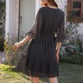 thumbnail image 3 of Vestido cruzado con cuello en V y mangas acampanadas,Vestido cruzado con cuello en V Vestido con cintura elástica Vestido de moda con mangas acampanadas Probado y confiable, 3 of 6