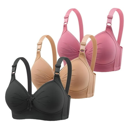 3 pcs Women Full Coverage Brassiere Wireless Pleated Brassiere Wire Free Basic Bra Push Up Bras Minimizer Bra Full Figure Wirefree Underwear Adjustable Straps