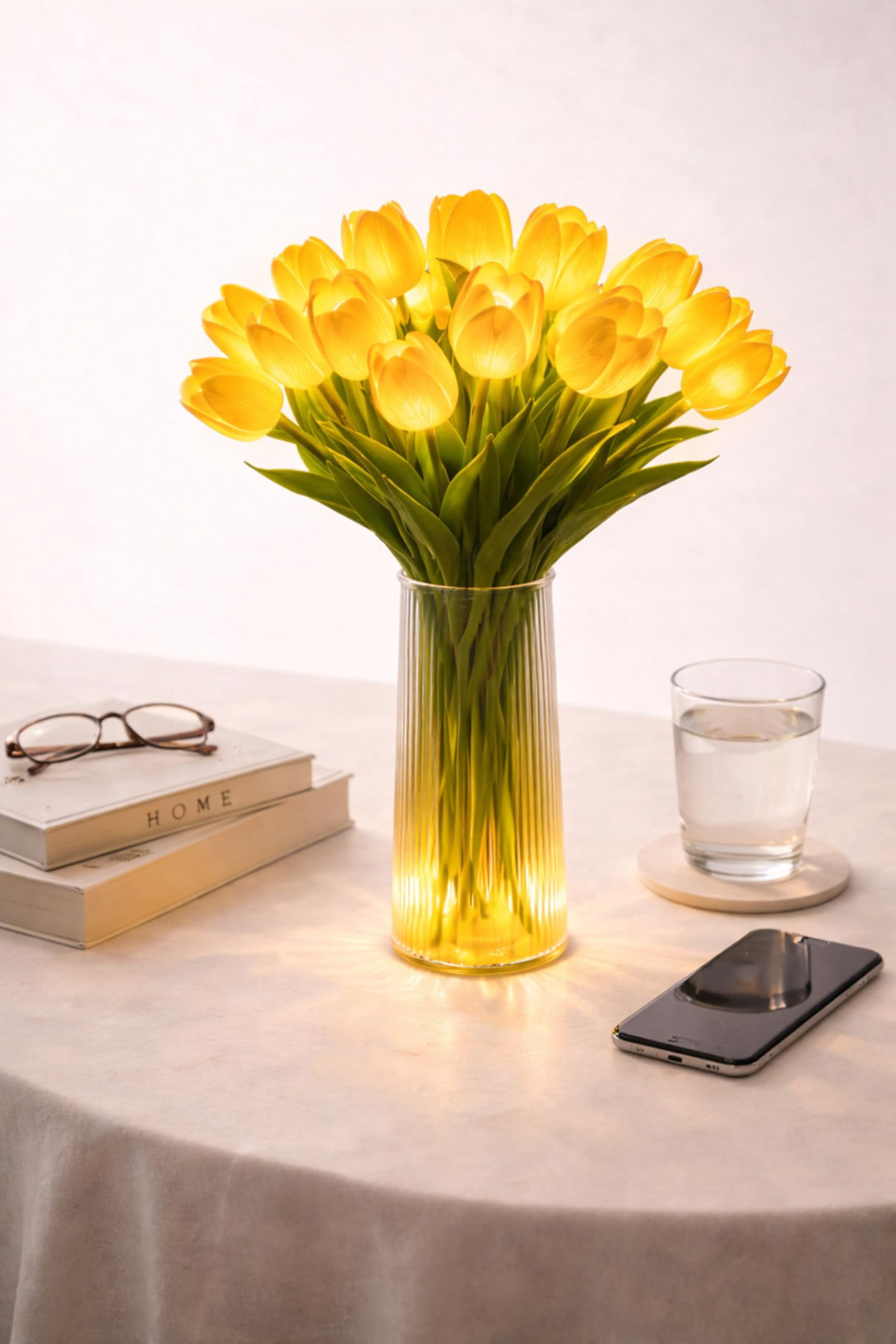 Romantic Tulip Night Light with Vase, 15 LED Never-Fade Twinkling Tulip Lamp, Flower Ambient Light for Bedroom Bedside Decor & Gift