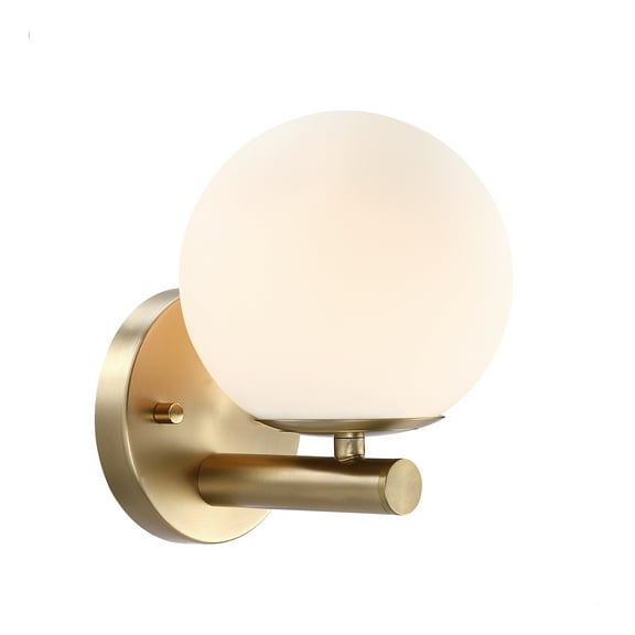 Designers Fountain Crown Heights 8 inch 1-Light Brushed Gold Wall Sconce with White Art Glass Shade, D252C-WS-BG