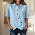 thumbnail image 2 of DHFJKG Women Asymmetrical Button Up Shirts Casual Solid Color Loose Fit Short Sleeve Irregular Hem Shirts Summer Stylish Tops, 2 of 4