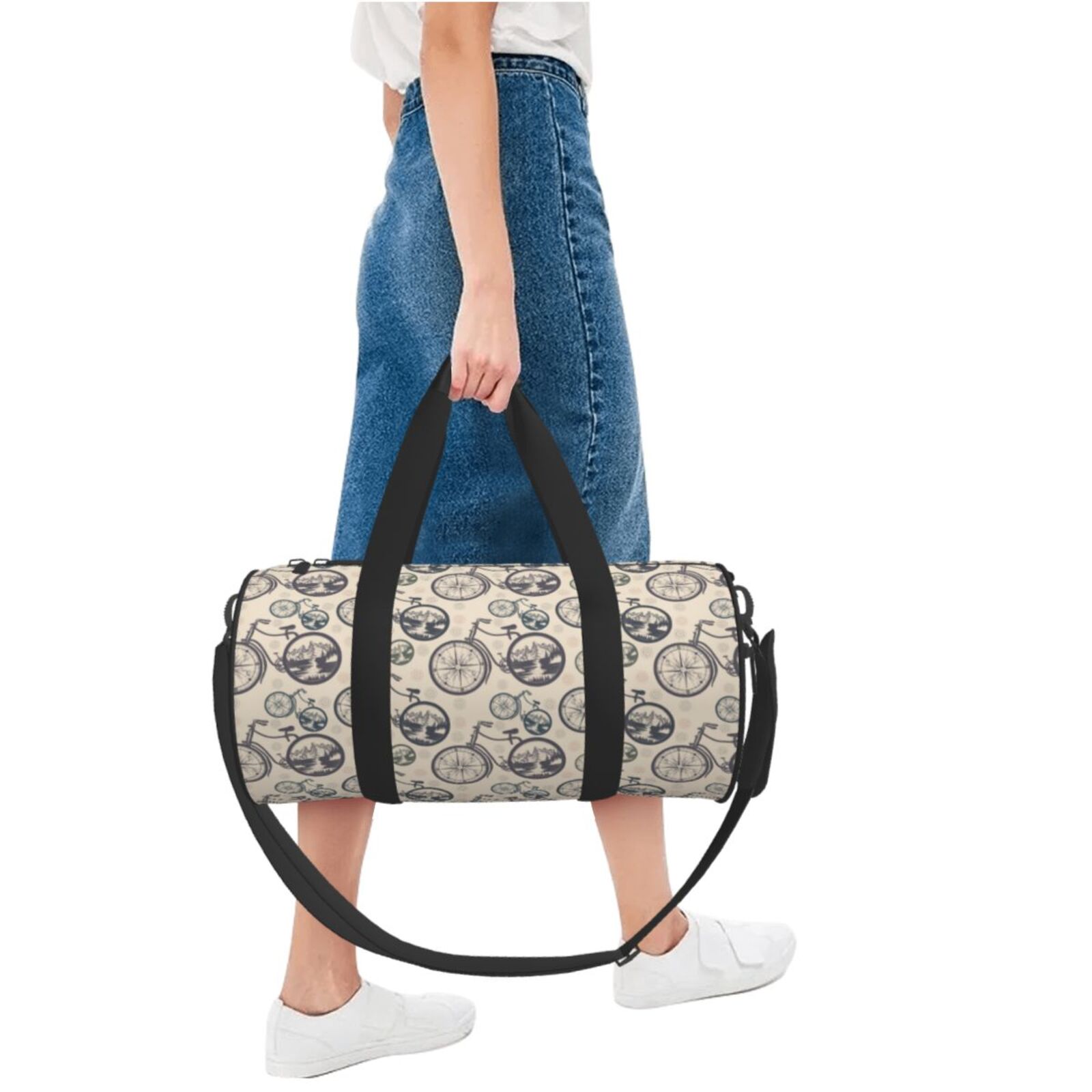 Xecao Compass And Mountains In Bicycle Wheels Print Travel Duffle Bag, Bag Carry On Tote Bags for Women, Travel Sport Gym Bag for Men, Hospital Bag for Labor and Delivery
