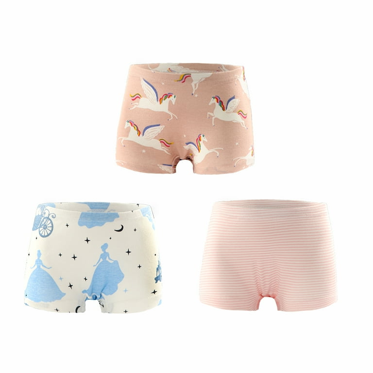 Esaierr Kids Toddler Baby Girls Underwear 2-12Y Cartoon Cotton Boxer Panties  Four Corners Shorts 3 Pack Briefs Boy Shorts for Girls 