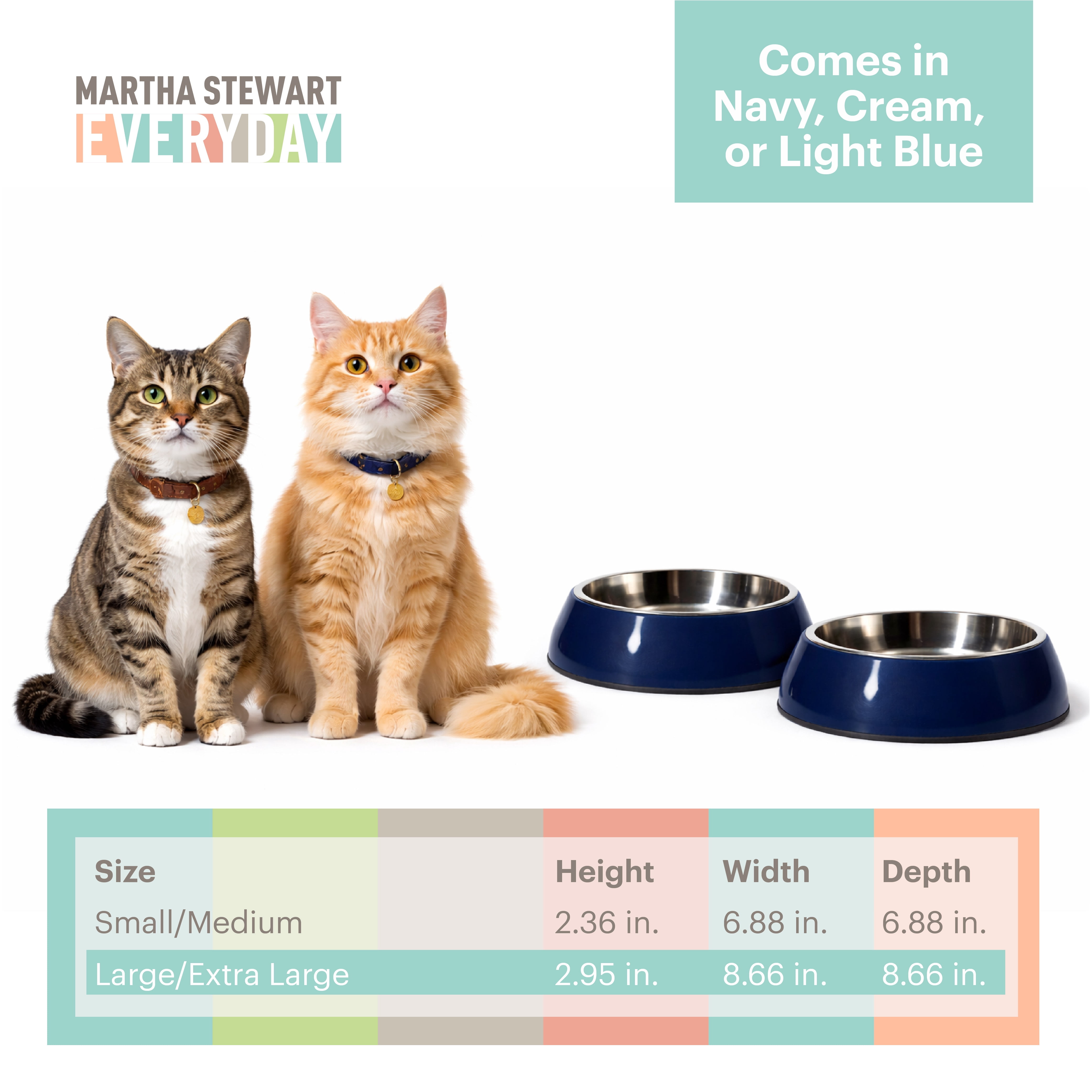 Martha Stewart 3 in 1 Melamine Cat Bowl Set with Lid Navy Medium