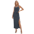 thumbnail image 1 of Set 2 Piezas Rayado Blusa de Tirantes y Falda Larga con Abertura Chic para Mujer, 1 of 5