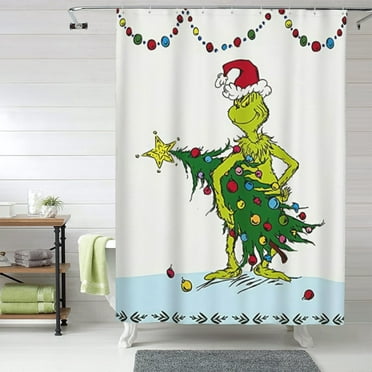 The Grinch Shower Curtain, 60 x 72 inch Waterproof Fabric Shower Curtains for Bathroom, Cute Farmhouse Bath Decor Washable Bath Curtain with 12 Hooks