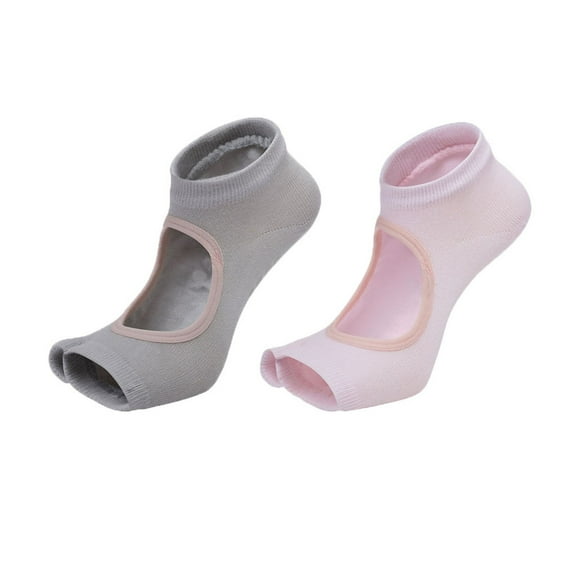 Women's Open Toe Yoga Socks with Anti-Slip Grip Sole Breathable Fabric for Barre and Pilates 2-Pack - One Size Fits Most, Gray Pink