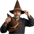 thumbnail image 3 of Halloween Hat 11.02x14.57in, Wizard Hat for Cosplay and Fancy Dress Party, Magical Style Hat with Rope Wrap Detail (Coffee), 3 of 4