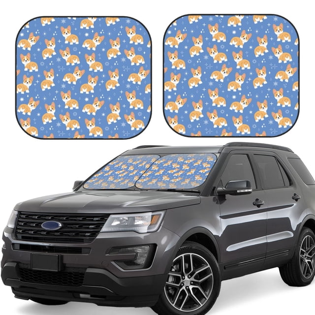 Vsdgher Corgi Print Car Windshield Sun Shade, Reflective Sunshade Window Sunshade Sun Visor Protector Fit for Cars,Trucks,SUVs-Large