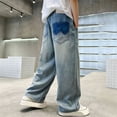 thumbnail image 4 of Baggy Boys Jeans Wide Straight Leg Elastic Waist Y2k Denim Washed Pants Classic Trendy Streetwear with Pockets Hiking Pants, 4 of 8
