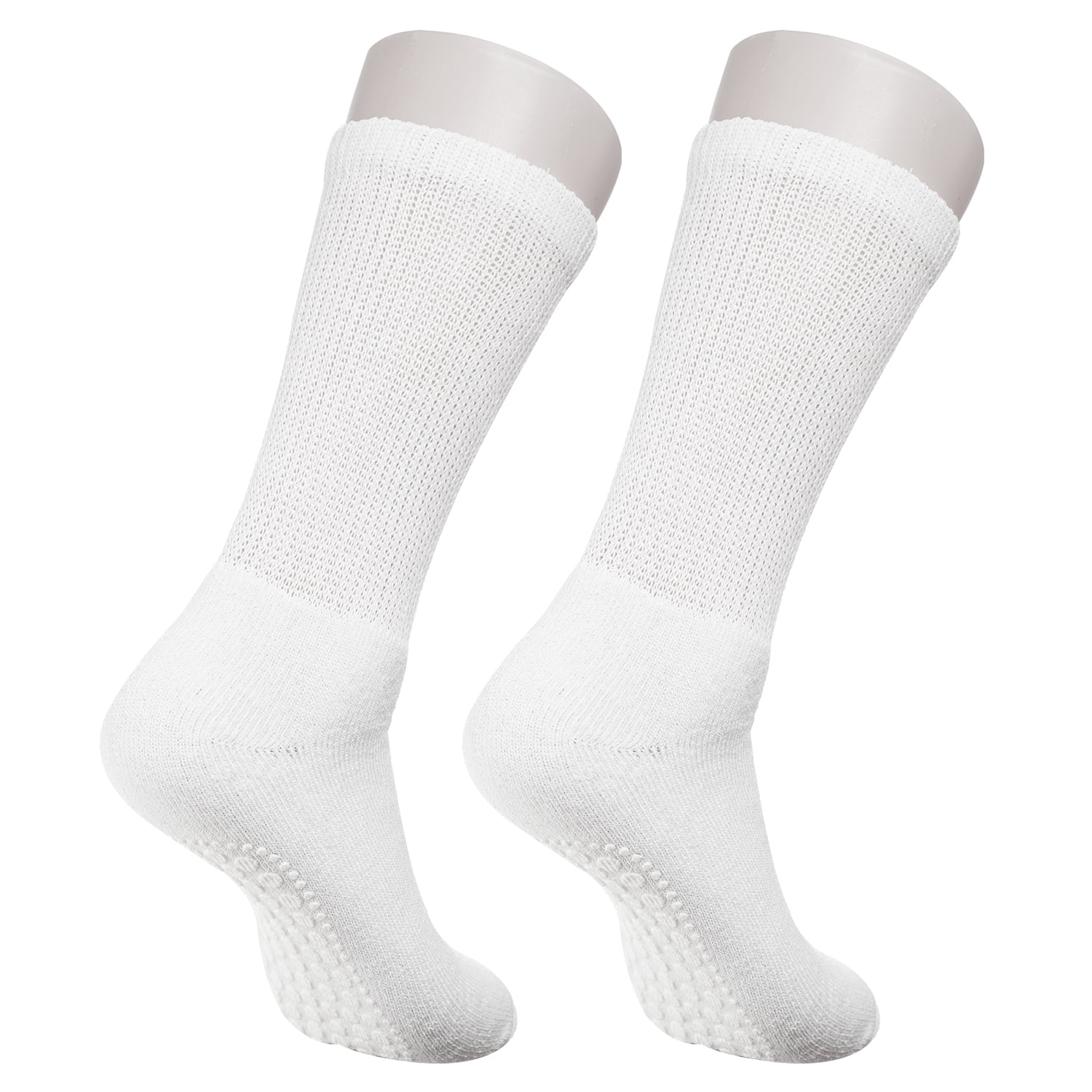 Diabetic Socks - Non Skid Hospital Loose Fitting Slipper Socks With Gripper Bottoms 2 Pack Savings - Gripper socks - Men's Size 13-15 (Skid 2 White)