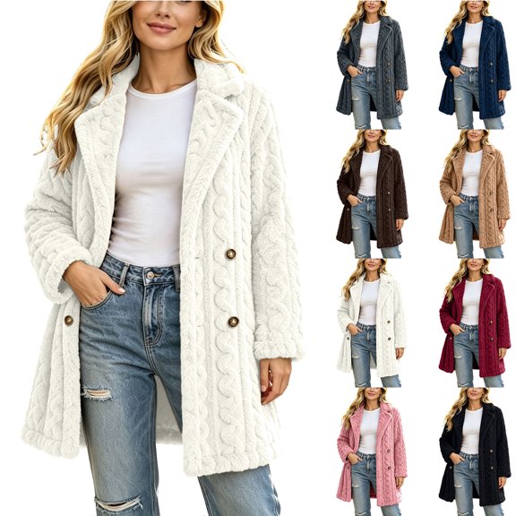 Smsaxvxz Womens Long Coats Winter Warm Fuzzy Jackets Long Sleeve Outerwear White XL
