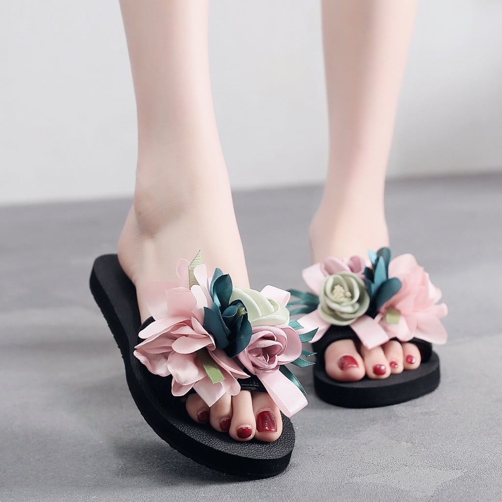Summer Boho Womens Floral Flip Flops Thong Sandals Flats Beach Shoes All US Size 