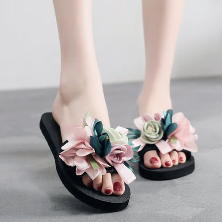 

Tangnade Women Shoes Women s Bohemian Flower Flat Slippers Summer Sandals Non-slip Beach Shoes Pink 38
