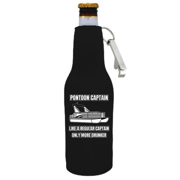 Pontoon Captain, Like a Regular Captain Only More Drunker Beer Bottle Coolie With Opener (Black)
