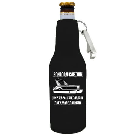 

Pontoon Captain Like a Regular Captain Only More Drunker Beer Bottle Coolie With Opener (Black)