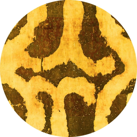 Ahgly Company Machine Washable Indoor Round Abstract Yellow Modern Area Rugs, 6' Round