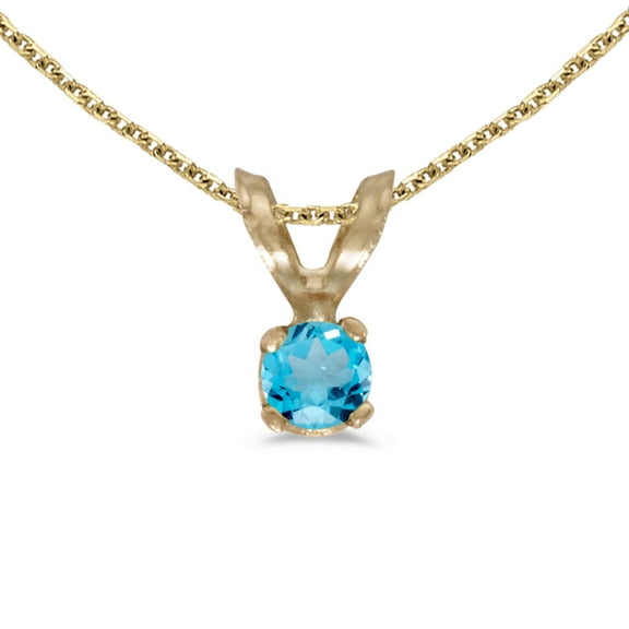 10k Yellow Gold Round Blue Topaz Pendant with 16" Chain