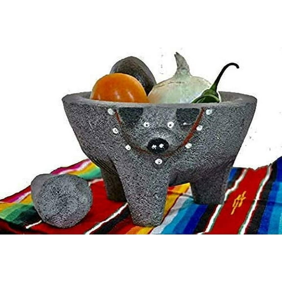 Pig painted Molcajete Mortar & Pestle Salsas & Spices From Mexico Handmade New by Border Merchant