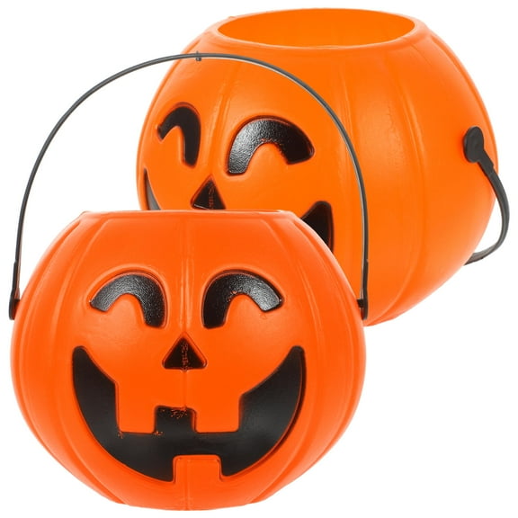 Niceauty Pumpkin Bucket Large Orange Plastic 2Pcs