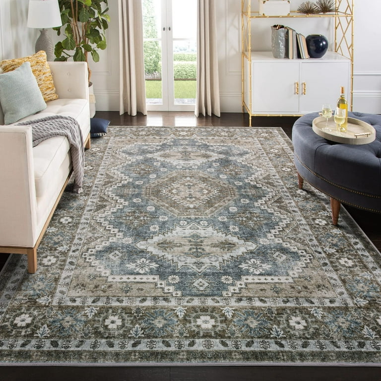 Gloria - Area Rug Low Profile Medallion Washable Rug Anti Slip Backing Rugs for Living Room Light Weight Foldable Carpet, Size: 5' x 7', Multicolor