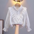 thumbnail image 4 of Mnyotv Lace Ruffle T Shirts for Girls Long Sleeve School Uniform Button Down Shirt Long Sleeve Kids Outfits Size 10-11Y, 4 of 8