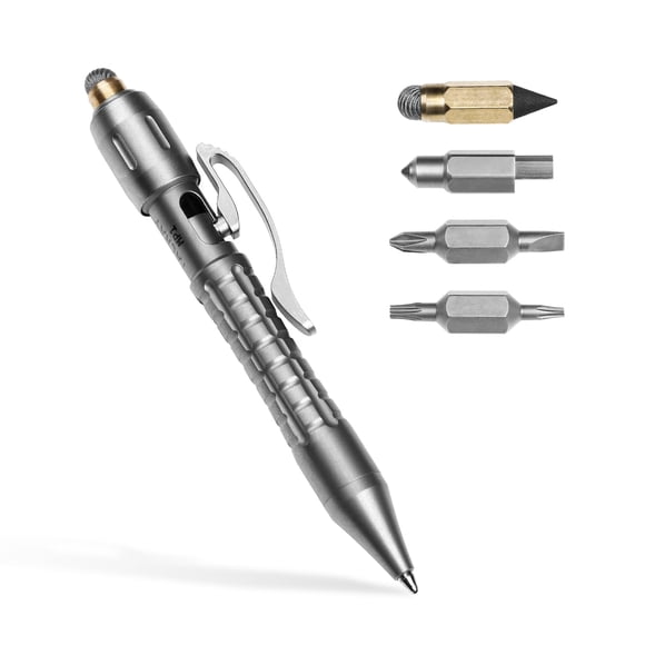 Tacray MP1 Titanium Multitool Pen – Mini EDC Pocket Pen with Replaceable Tool Heads, Box cutter, Tungsten Tip, Screwdrivers, Pencil & Stylus fo