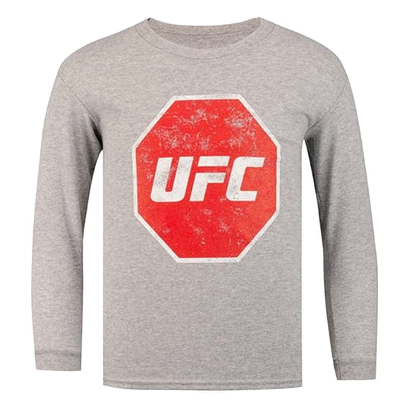 Camiseta gráfica con logotipo desgastado de UFC para niños, gris, XL