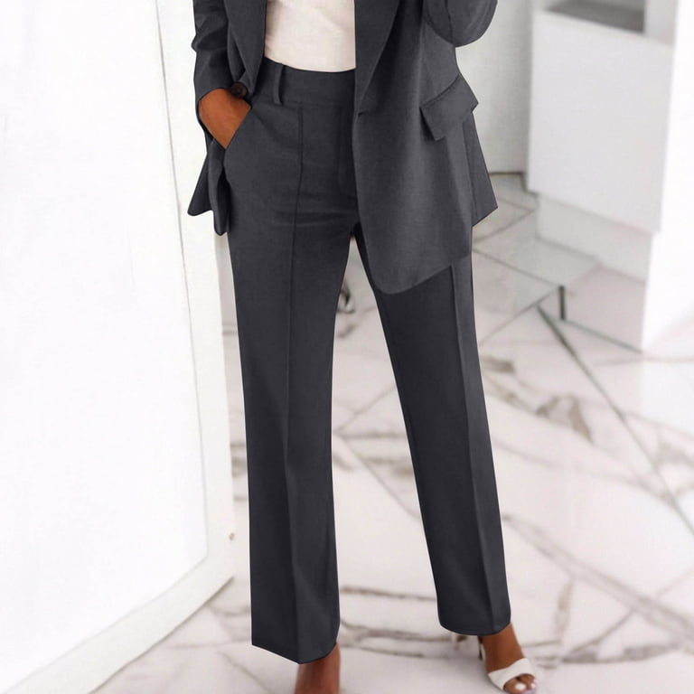 Ohufall Dress Pants for Women Plus Size Fashion Casual Pockets High Waist  Slacks Women's Solid Slim Fit Straight Leg Business Pants - Walmart.com