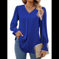 thumbnail image 3 of Blusas de Larga para Mujer 2025, Elegantes, Informales, con Cuello en V, Tipo Túnica, Blusa Holgada de para el Trabajo. Azul L, 3 of 5