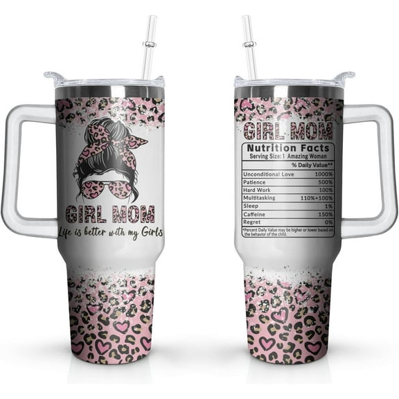Girl Mom Gifts|40oz Insulated Tumbler With Handle Lid And Straw|Birthday,Christmas,Thanksgiving,Mother''s Day Gifts For Girl Mom From Husband,Dauther|Girl Mom Travel Mug Coffee Cups